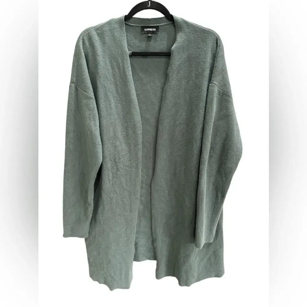 Express Cardigan Sweater Womens Large Green Open Front Long Sleeve Size M